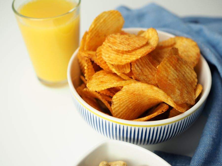 A bowl of potato chips